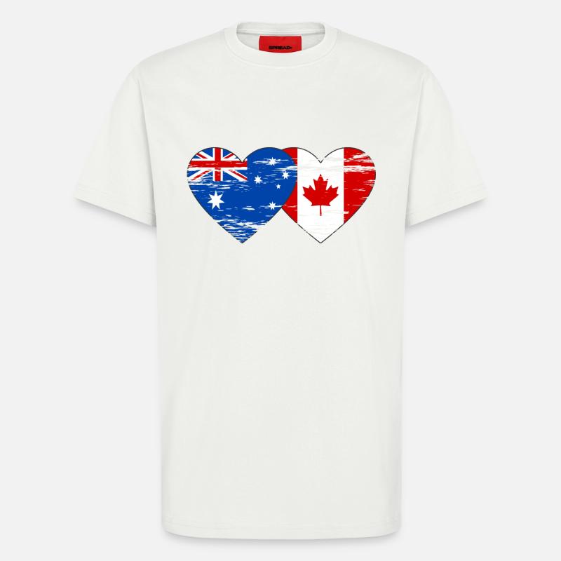 Australie Canada drapeau coeur utilisé - T-shirt bio décontracté fabriqué en UE - OFF WHITE