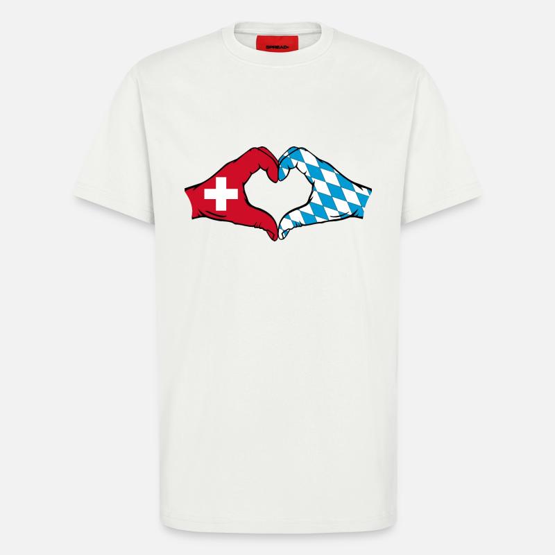 Suisse Bavière Drapeau Mains Coeur - T-shirt bio décontracté fabriqué en UE - OFF WHITE