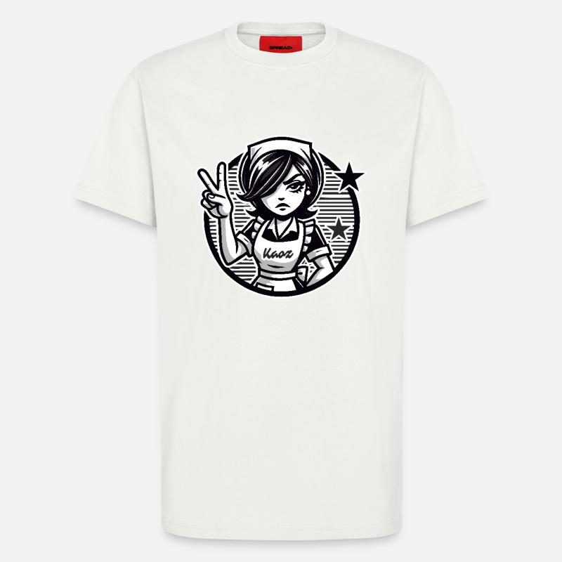 Cartoon-Mädchen mit Peace-Zeichen - T-Shirt - made by SPREAD - OFF WHITE