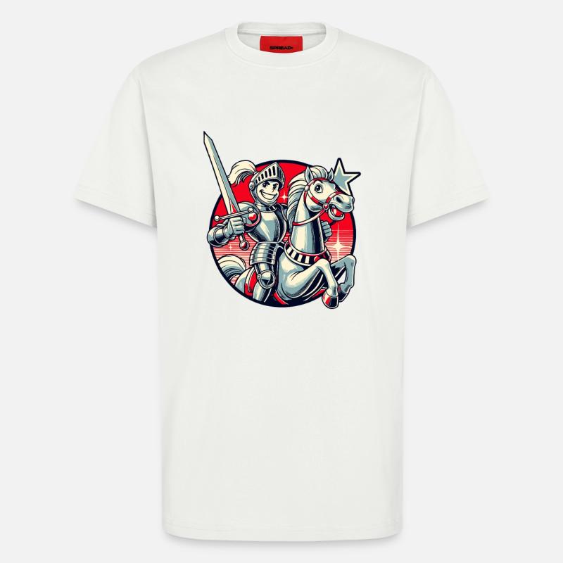 Chevalier médiéval sur son cheval - T-shirt bio décontracté fabriqué en UE - OFF WHITE