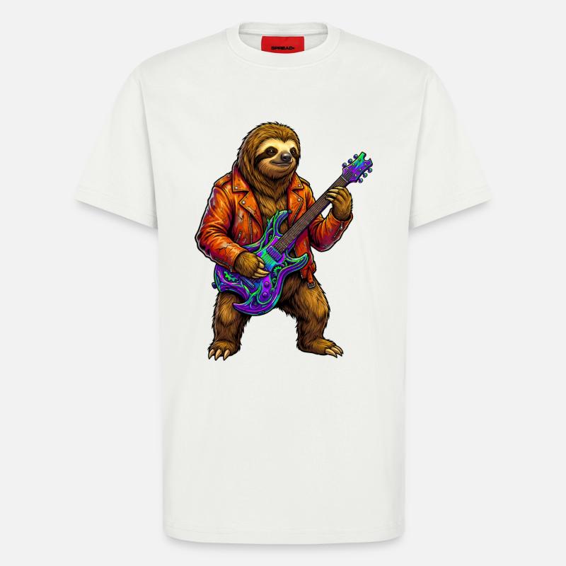 Faultier in Lederjacke mit Neon E-Gitarre - T-Shirt - made by SPREAD - OFF WHITE
