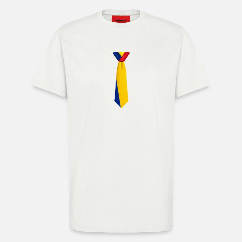 Cravate roumanie – Conception du drapeau - T-shirt bio décontracté fabriqué en UE - OFF WHITE