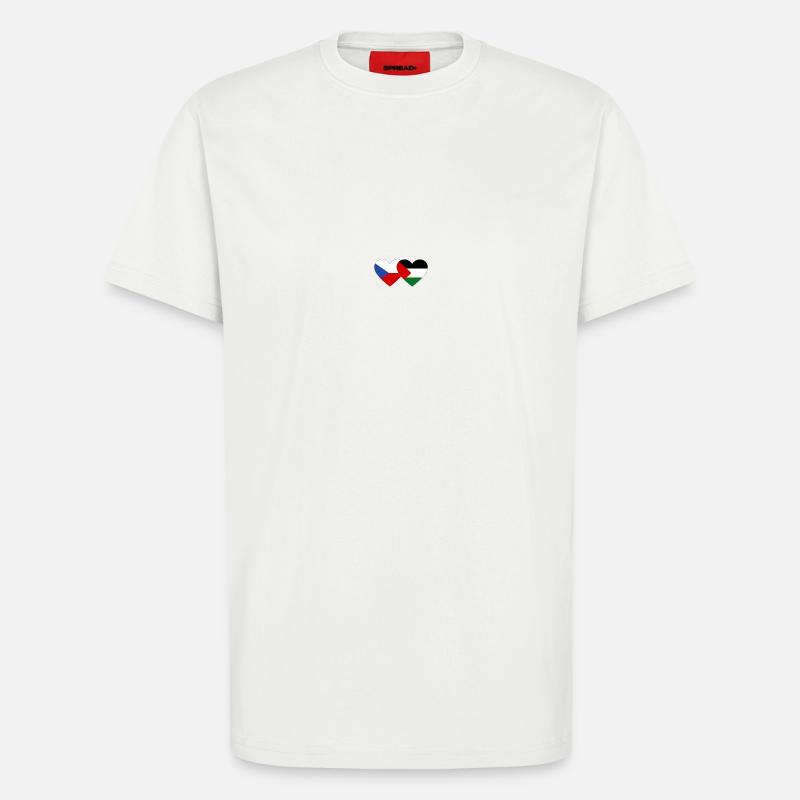 République tchèque Palestine Drapeau Coeur - T-shirt bio décontracté fabriqué en UE - OFF WHITE