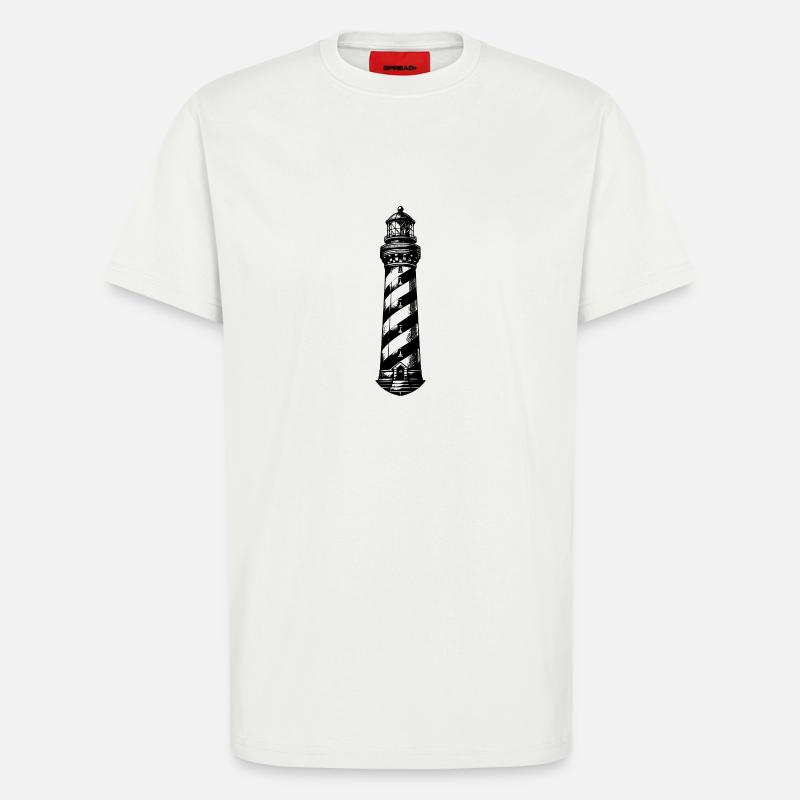 Phare rayé sur la côte - T-shirt bio décontracté fabriqué en UE - OFF WHITE