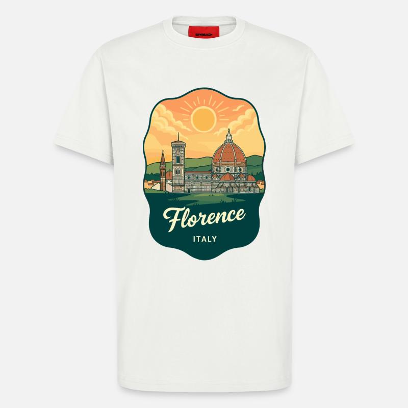 Florence Duomo Retro Sonnenuntergangs-Reiseabzeichen - T-Shirt - made by SPREAD - OFF WHITE