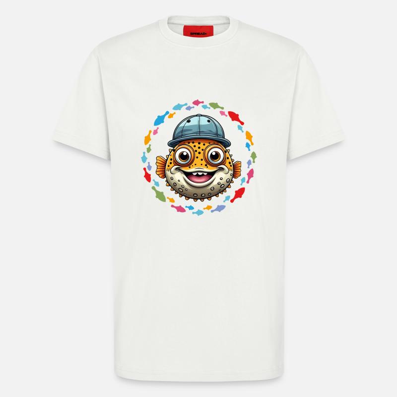 Cooler Kugelfisch mit Basecap - T-Shirt - made by SPREAD - OFF WHITE