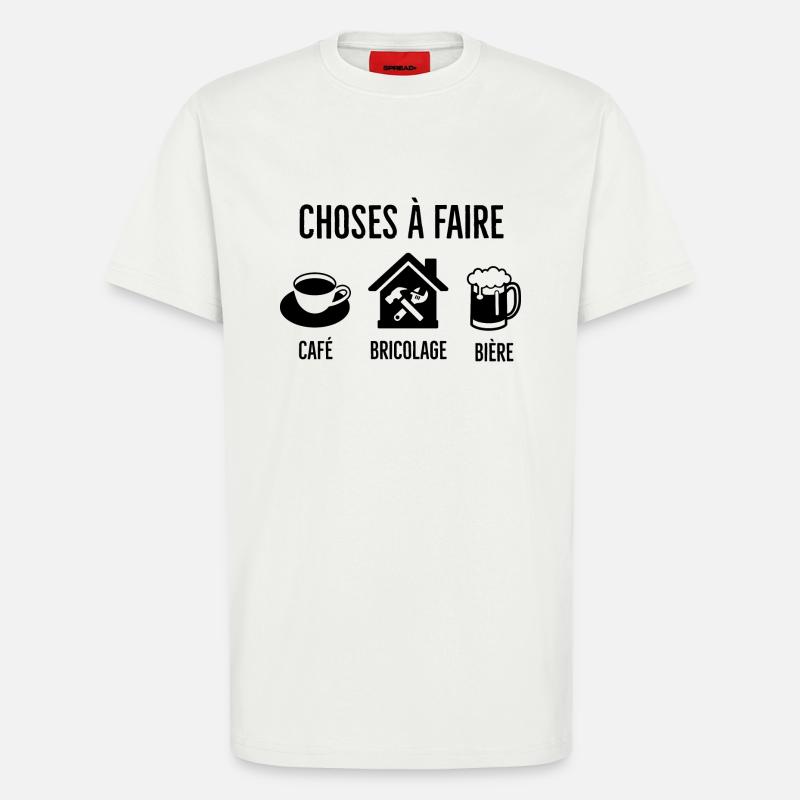 Café bricoler bière 2 - T-shirt bio décontracté fabriqué en UE - OFF WHITE