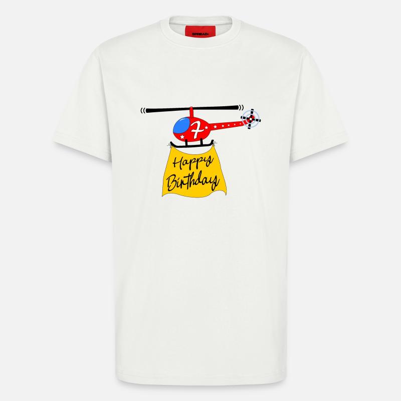 Hélicoptère Joyeux anniversaire 7 - T-shirt bio décontracté fabriqué en UE - OFF WHITE