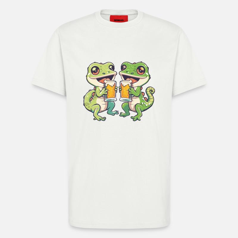 Lizard Comic Beer Party Drinking - T-Shirt - made by SPREAD - OFF WHITE