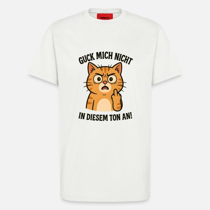 Morgenmuffel Katze mit Mittelfinger - T-Shirt - made by SPREAD - OFF WHITE
