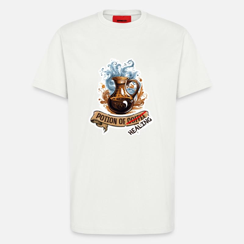 Kaffee oder Heiltrank? Fantasy Rollenspiel - T-Shirt - made by SPREAD - OFF WHITE