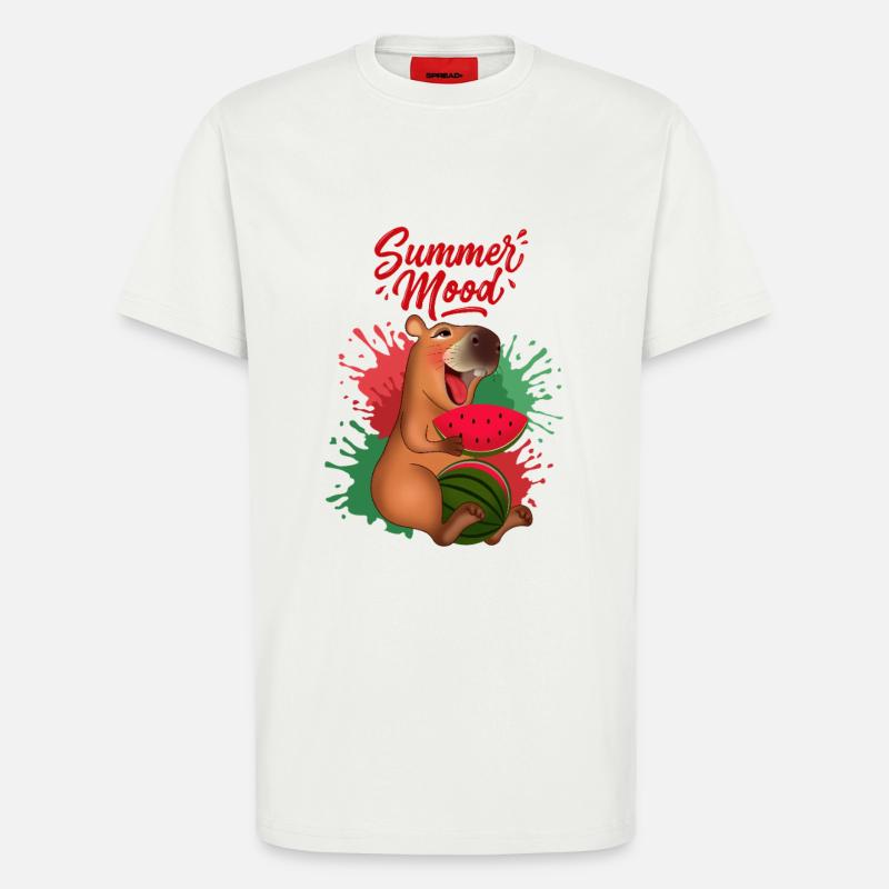 Capybara souriant avec pastèque - T-shirt bio décontracté fabriqué en UE - OFF WHITE