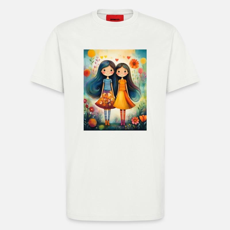 Lächelnde Mädchen mit Blumendekor - T-Shirt - made by SPREAD - OFF WHITE