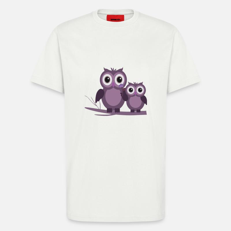zwei Eulen Lila Pflaume Flieder - T-Shirt - made by SPREAD - OFF WHITE