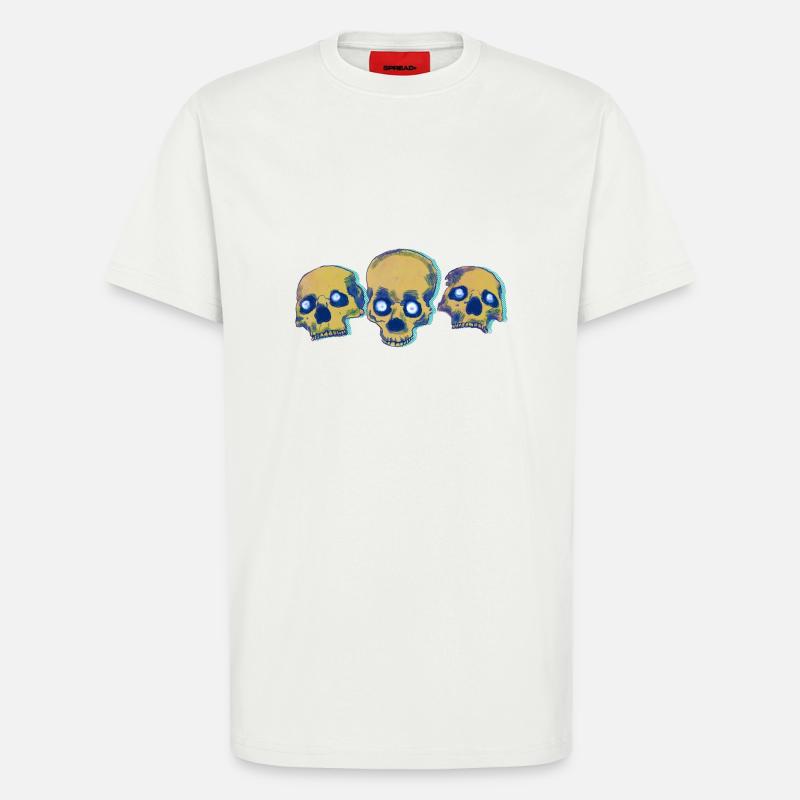 Trois crânes - T-shirt bio décontracté fabriqué en UE - OFF WHITE