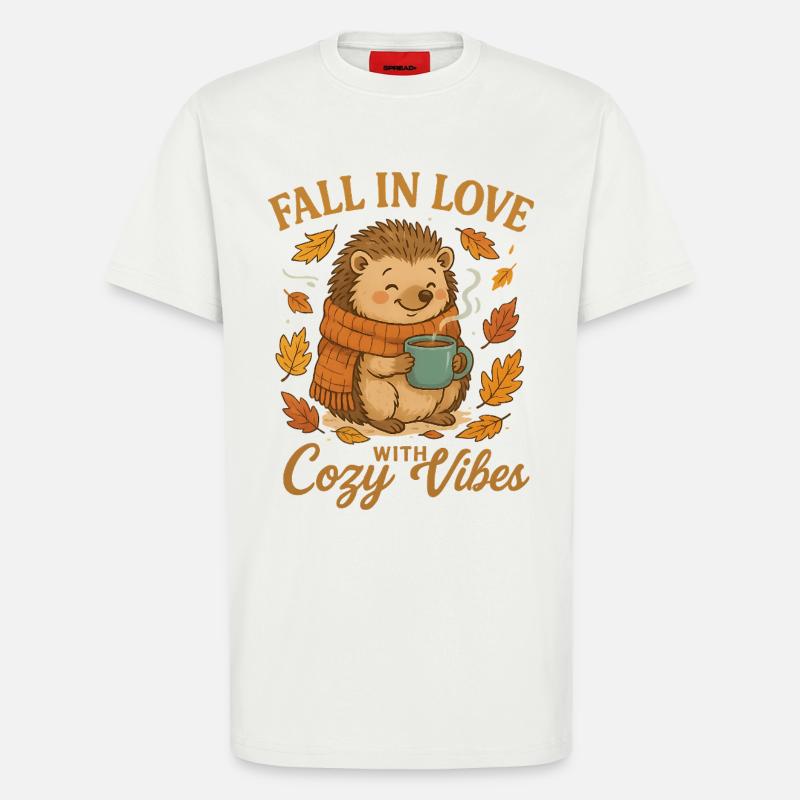 Herbstkuschel mit Igel und Tasse - T-Shirt - made by SPREAD - OFF WHITE