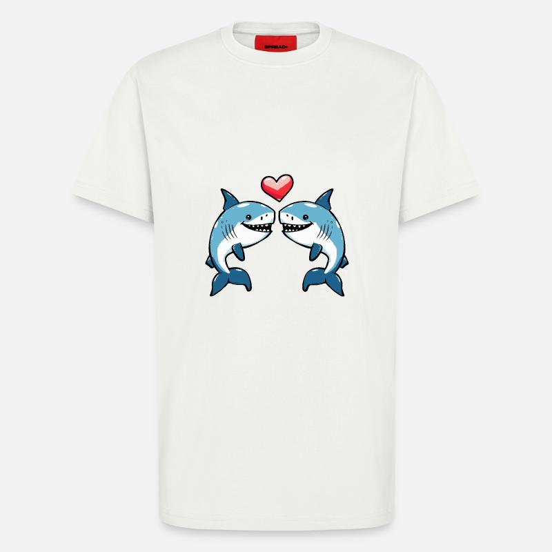 Couple de requins Saint-Valentin - T-shirt bio décontracté fabriqué en UE - OFF WHITE