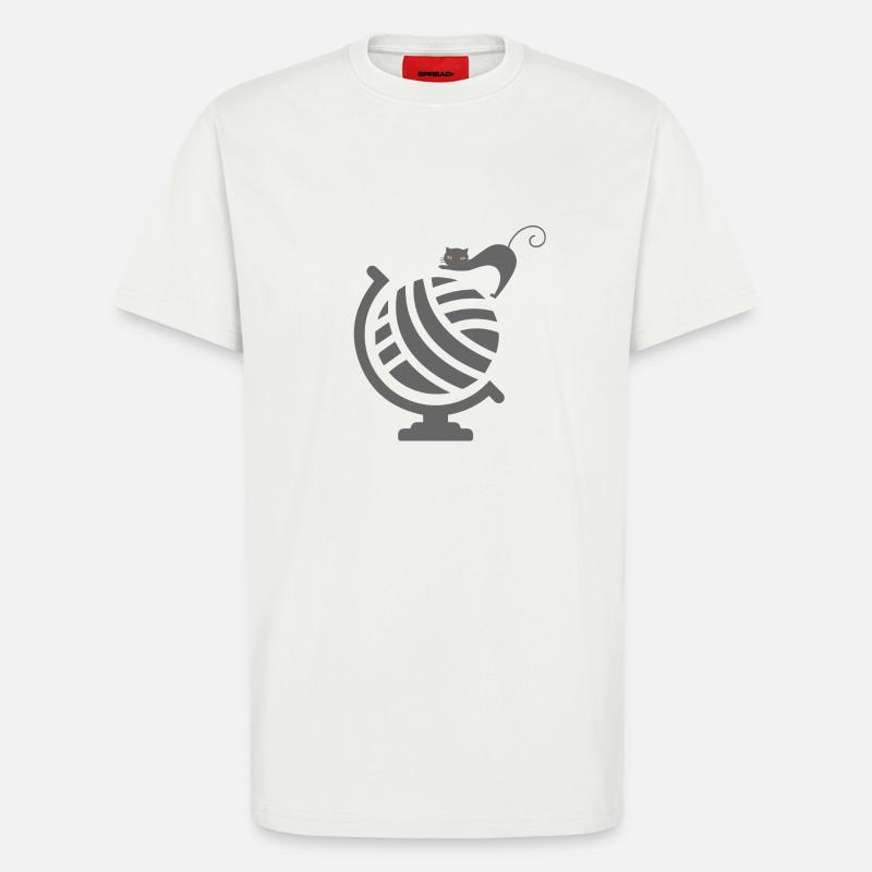 Chat mignon sur le Globe - T-shirt bio décontracté fabriqué en UE - OFF WHITE