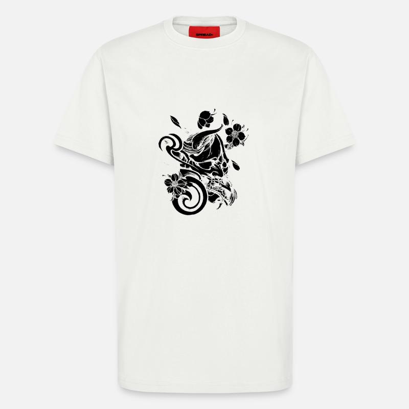 Diable avec des fleurs noires - T-shirt bio décontracté fabriqué en UE - OFF WHITE