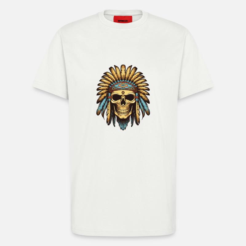 Crâne de chef indien Apache - T-shirt bio décontracté fabriqué en UE - OFF WHITE