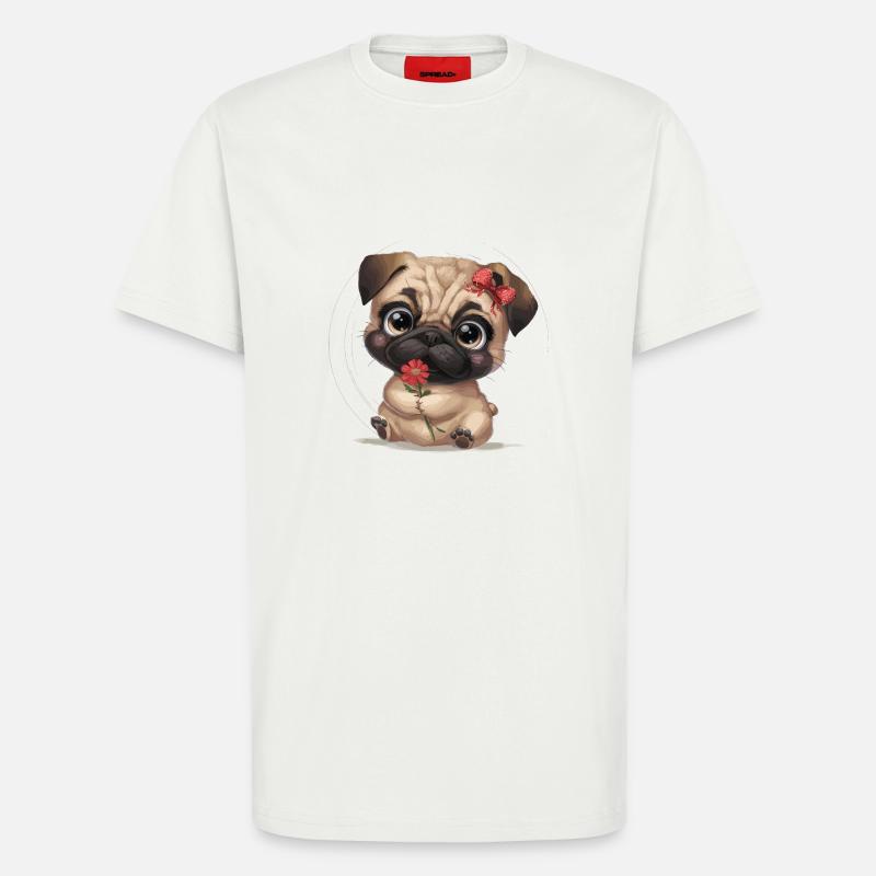 Mops Hundehalter Mops Liebe Blume - T-Shirt - made by SPREAD - OFF WHITE