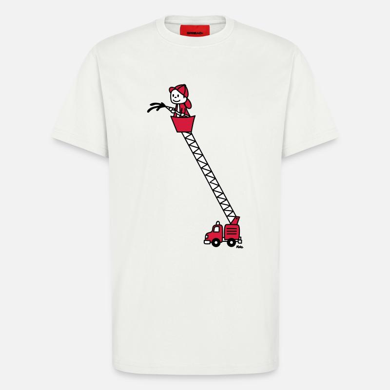 Feuerwehrmann mit Feuerwehrauto (c) - T-shirt bio décontracté fabriqué en UE - OFF WHITE