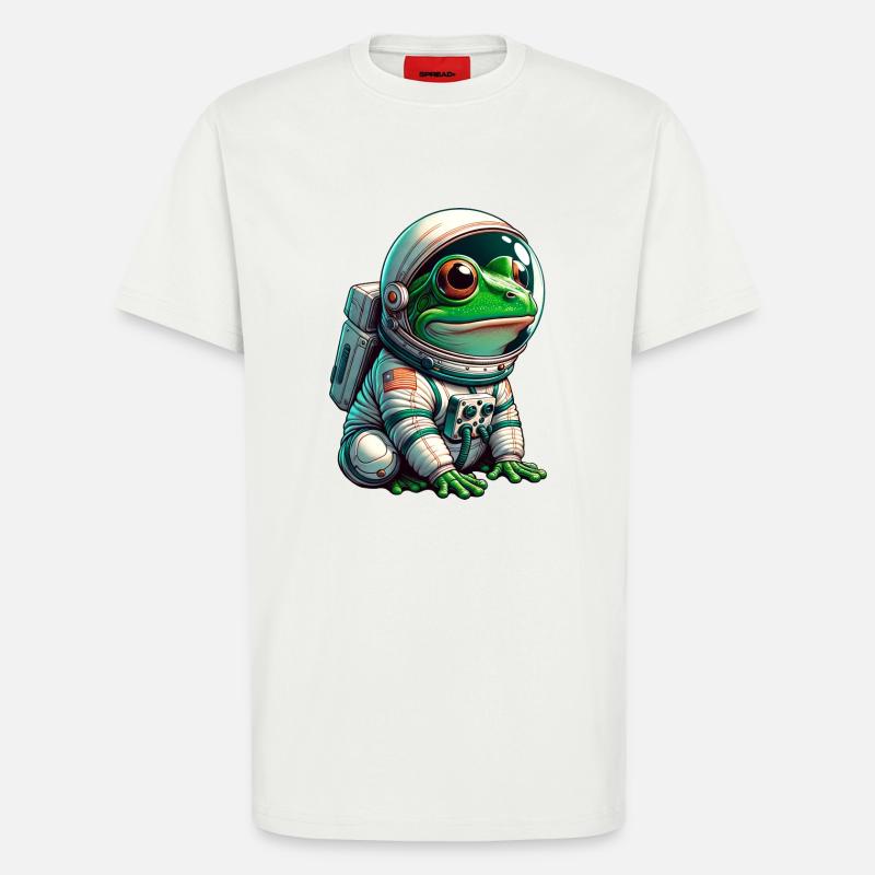 Grenouille astronaute dans l’espace - T-shirt bio décontracté fabriqué en UE - OFF WHITE