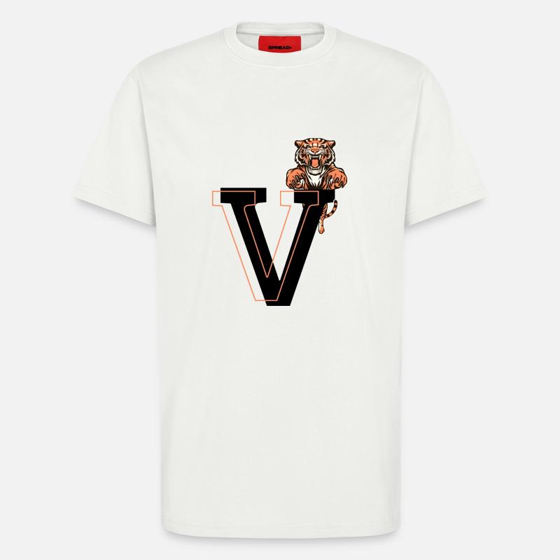 Buchstabe v Tiger - Geschenkidee - T-Shirt - made by SPREAD - OFF WHITE