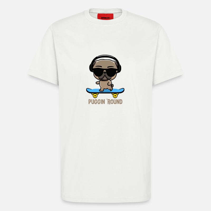 Mops auf Skateboard Pugging Around - T-Shirt - made by SPREAD - OFF WHITE