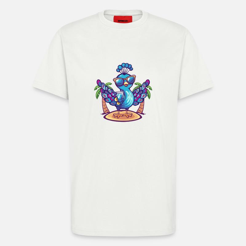 Pfau Vogel Sommer Strand Comic - T-Shirt - made by SPREAD - OFF WHITE