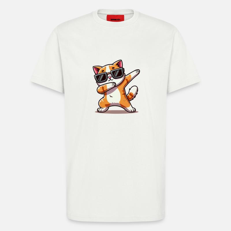 katze comic dabbing - T-Shirt - made by SPREAD - OFF WHITE