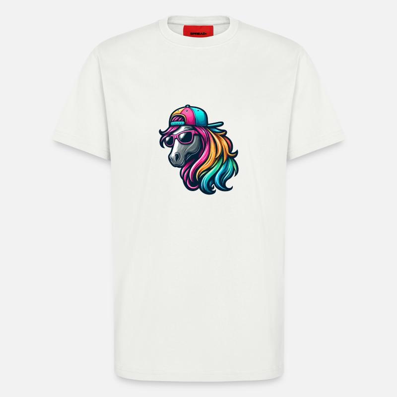 Regenbogen Cooles Pferd - T-Shirt - made by SPREAD - OFF WHITE