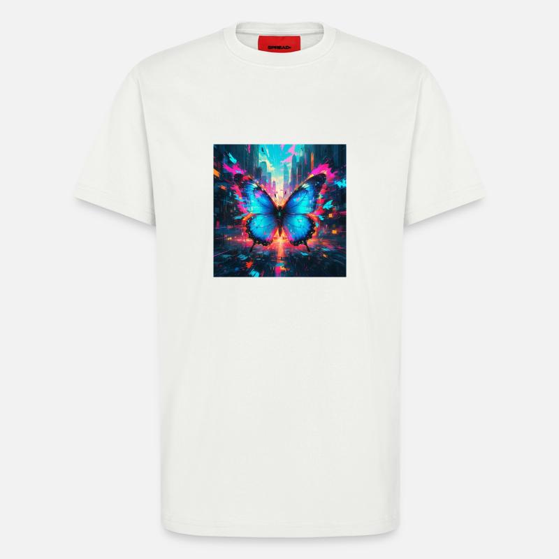Neon Blauer Morphofalter Schmetterling - T-Shirt - made by SPREAD - OFF WHITE