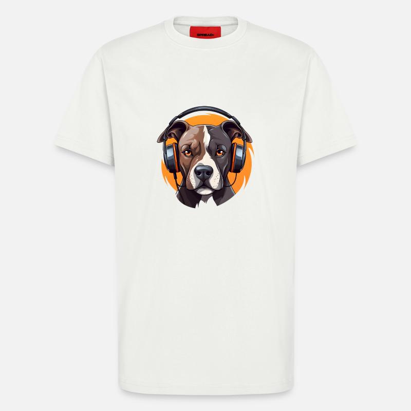 Pitbull mit Kopfhörern Cool - T-Shirt - made by SPREAD - OFF WHITE