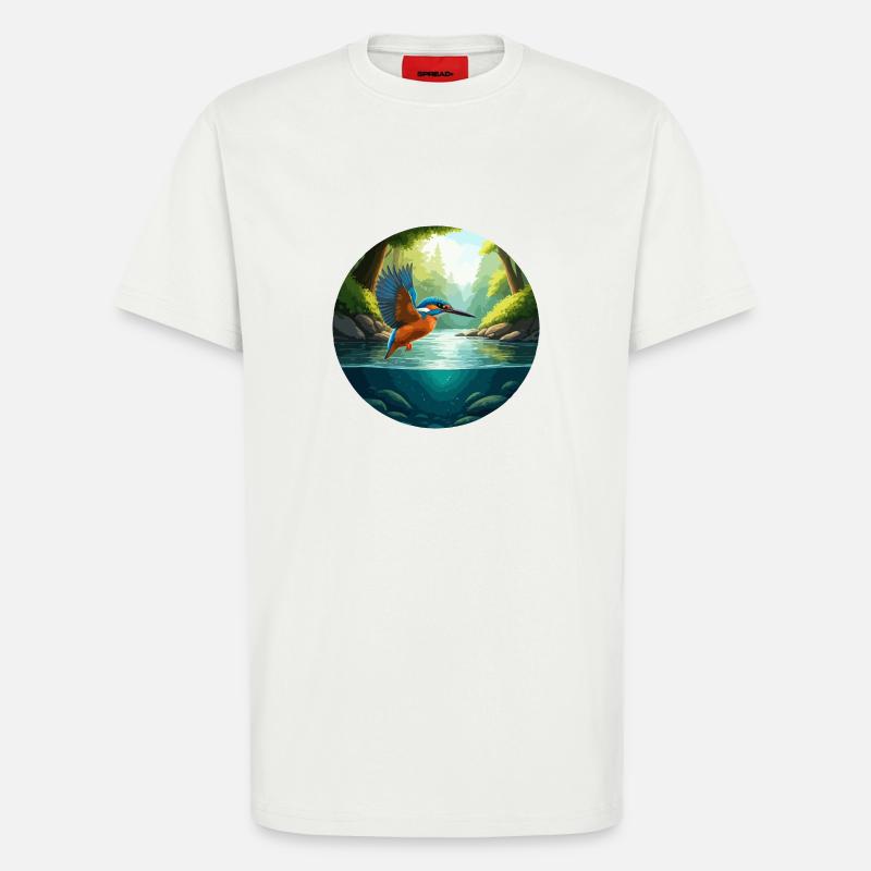 Eisvogel fliegt über Bach - T-Shirt - made by SPREAD - OFF WHITE