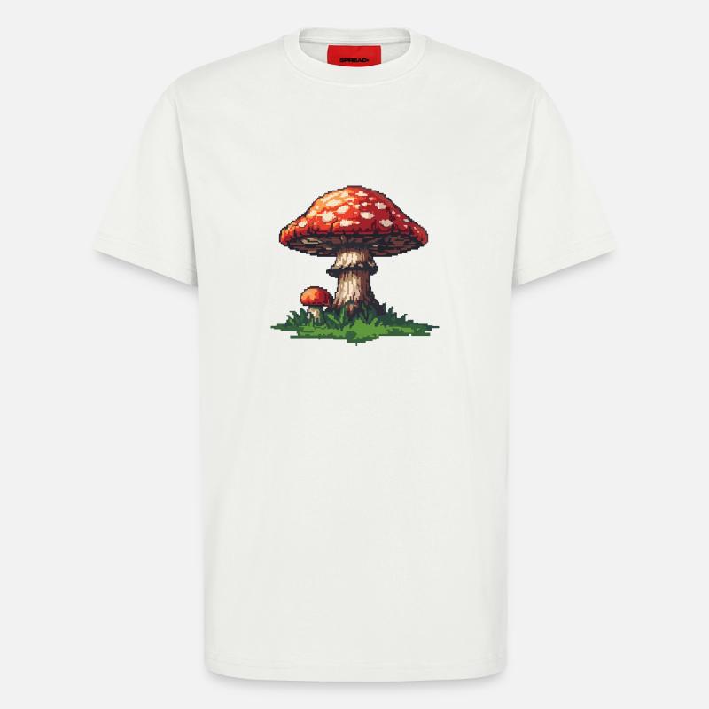 Icône de pixel de champignon - T-shirt bio décontracté fabriqué en UE - OFF WHITE