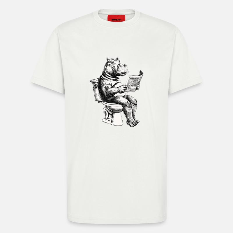 Lachendes Nilpferd mit Zeitung - T-Shirt - made by SPREAD - OFF WHITE