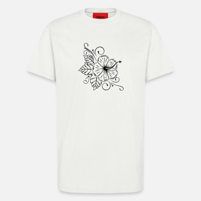 Große Hibiskus Blüte mit Blättern. - T-Shirt - made by SPREAD - OFF WHITE