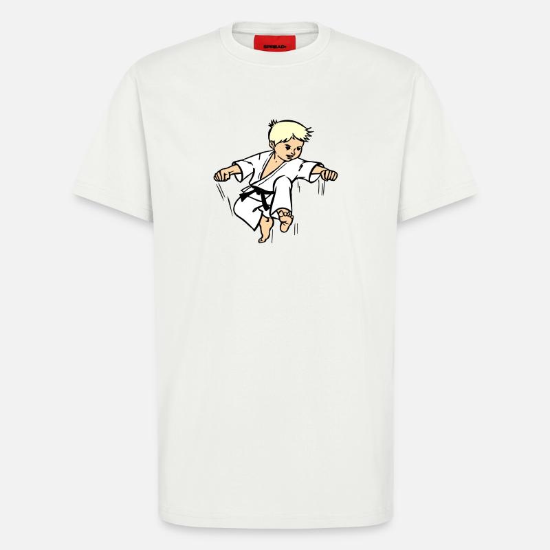Karatekind oder Judokind mit schwarzem Gürtel - T-Shirt - made by SPREAD - OFF WHITE