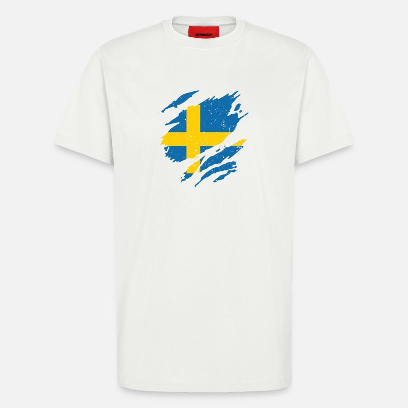 Éventail drapeau Suède Éventail Sverige - T-shirt bio décontracté fabriqué en UE - OFF WHITE