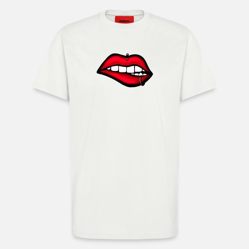 Lips with Piercing – Aesthetic Design - T-Shirt - made by SPREAD - OFF WHITE
