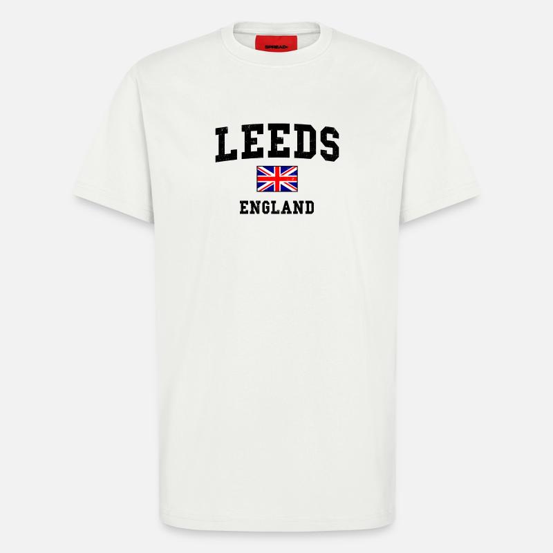 Conception du drapeau de Leeds, Angleterre - T-shirt bio décontracté fabriqué en UE - OFF WHITE