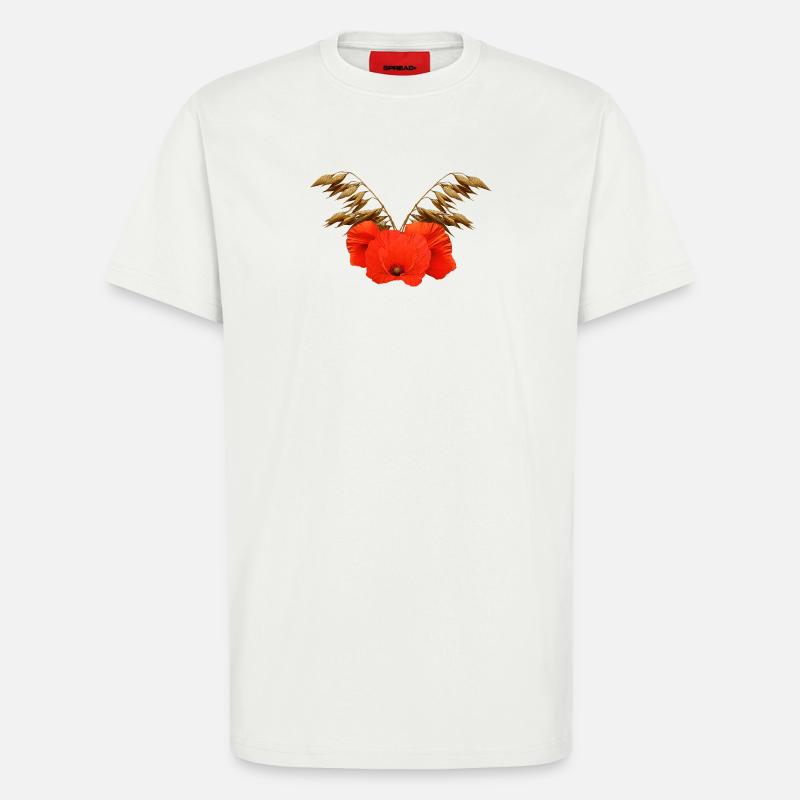 ländliche blumenmuster, Mohnmuster mit Hafer - T-Shirt - made by SPREAD - OFF WHITE