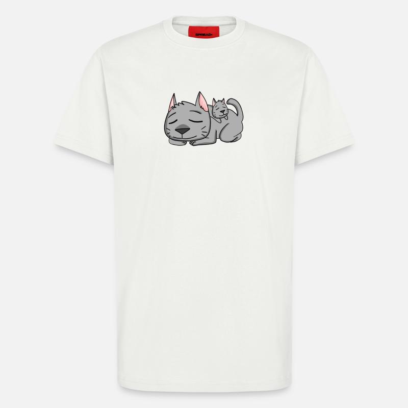Chat avec bébé chat - T-shirt bio décontracté fabriqué en UE - OFF WHITE