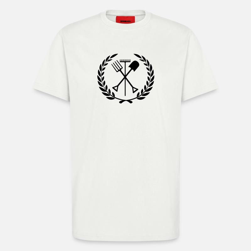 Outils de jardin râteau, pelle, fourche - T-shirt bio décontracté fabriqué en UE - OFF WHITE