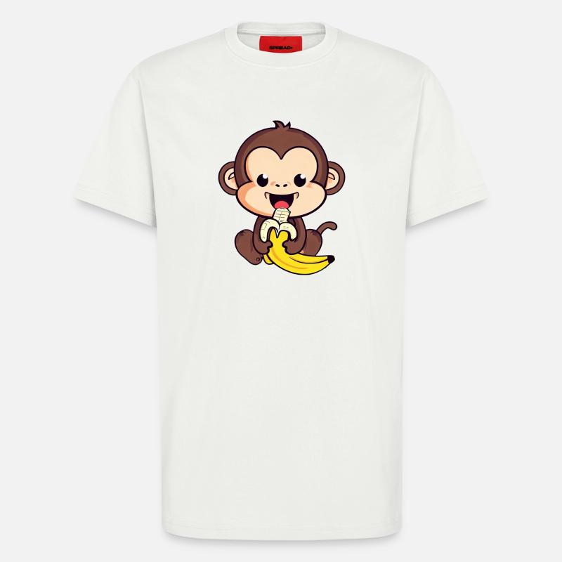 cute monkey eats a banana - T-Shirt - made by SPREAD - OFF WHITE