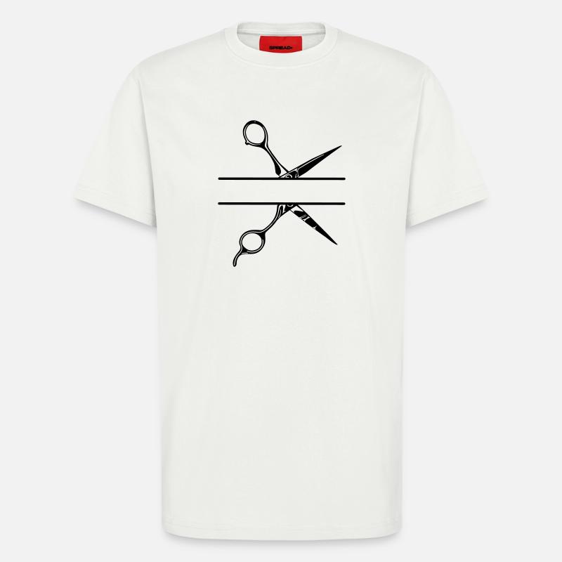 Texte bannière logo coiffeur, ciseaux - T-shirt bio décontracté fabriqué en UE - OFF WHITE