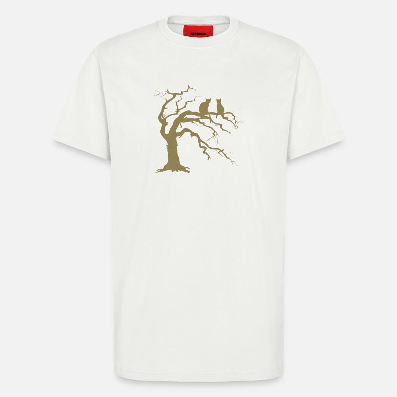 Dead tree with 2 cats silhouette - T-Shirt - made by SPREAD - OFF WHITE