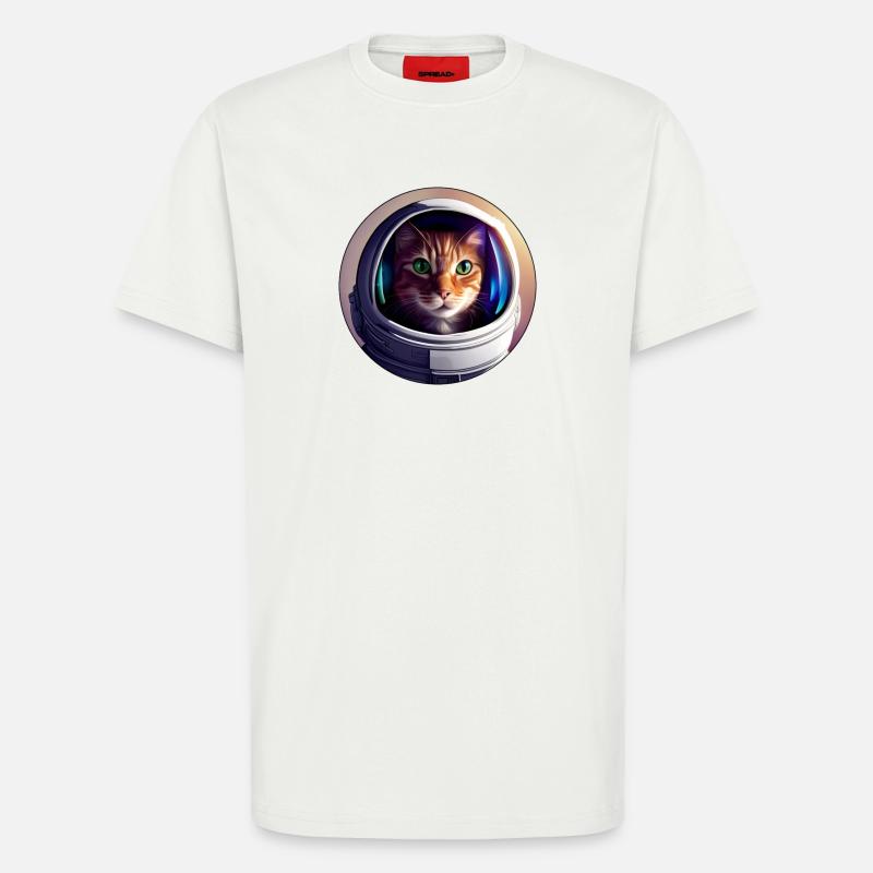 Chat de l’espace avec un casque - T-shirt bio décontracté fabriqué en UE - OFF WHITE