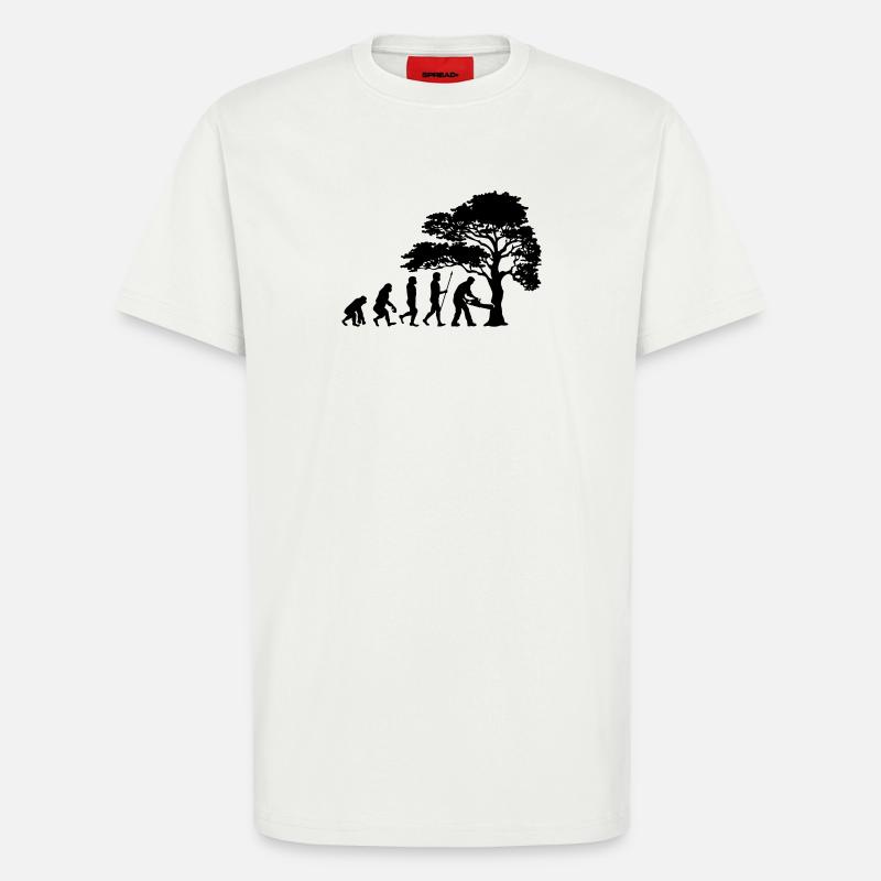 Holzfäller Baum Evolution Säge Sägespäne - T-Shirt - made by SPREAD - OFF WHITE